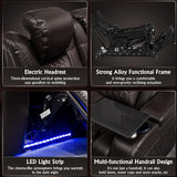 Home Theater Seating,Top-Grain Leather Recliner Sofa, Zero Gravity Power Reclining Couch with Ambient LED Lights