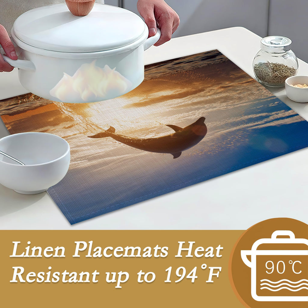 6 Pcs Palm Tree Beach Table Mats,Starfish Ocean Placemats Waterproof Washable, Kitchen Table Decoration Placemats