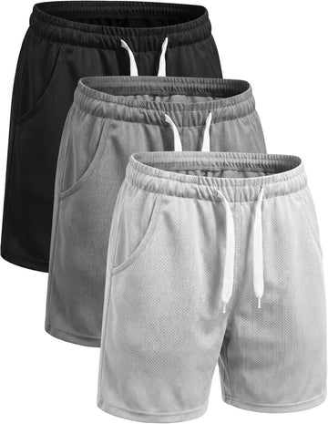 Boys Basketball Shorts 3 Pack Quick Dry with Pockets Athletic