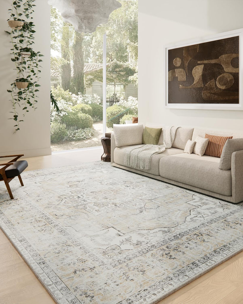 Area Rugs 9x12 Living Room: Washable Rugs for Bedroom Non Slip Low Pile Soft Faux Wool Non Shedding 