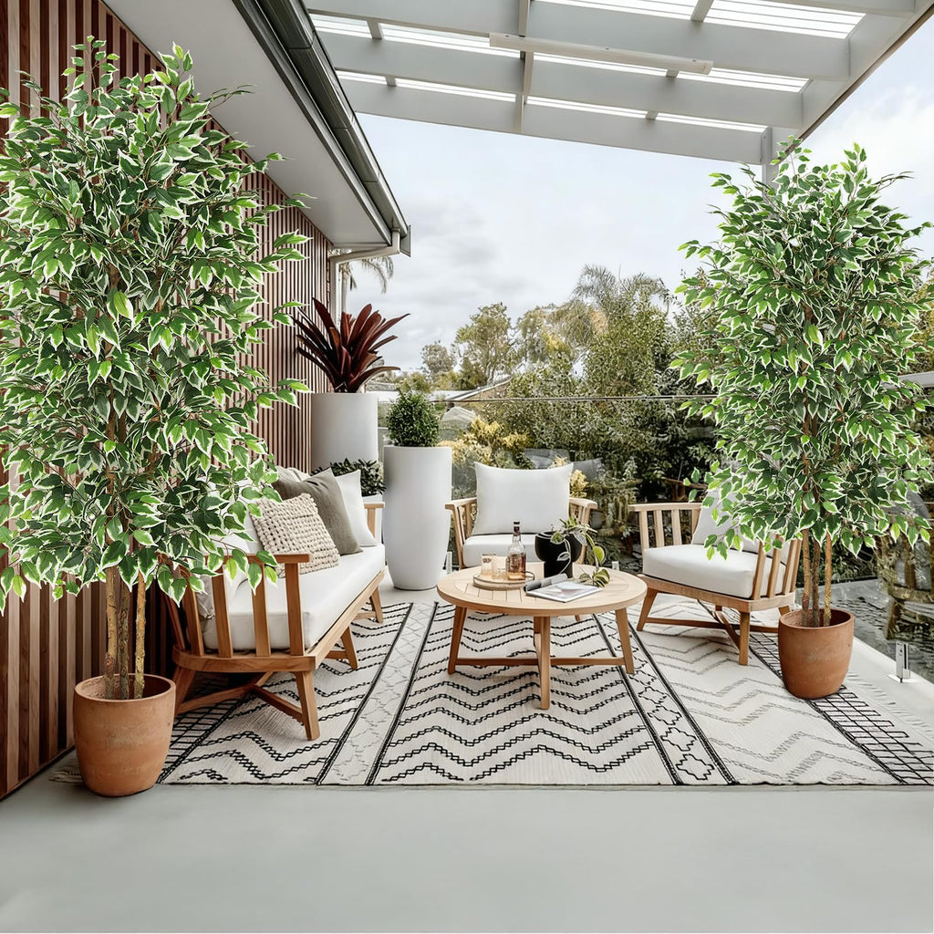 7 FT Artificial Ficus Tree with Real Wood Trunks, Faux Tree Indoor