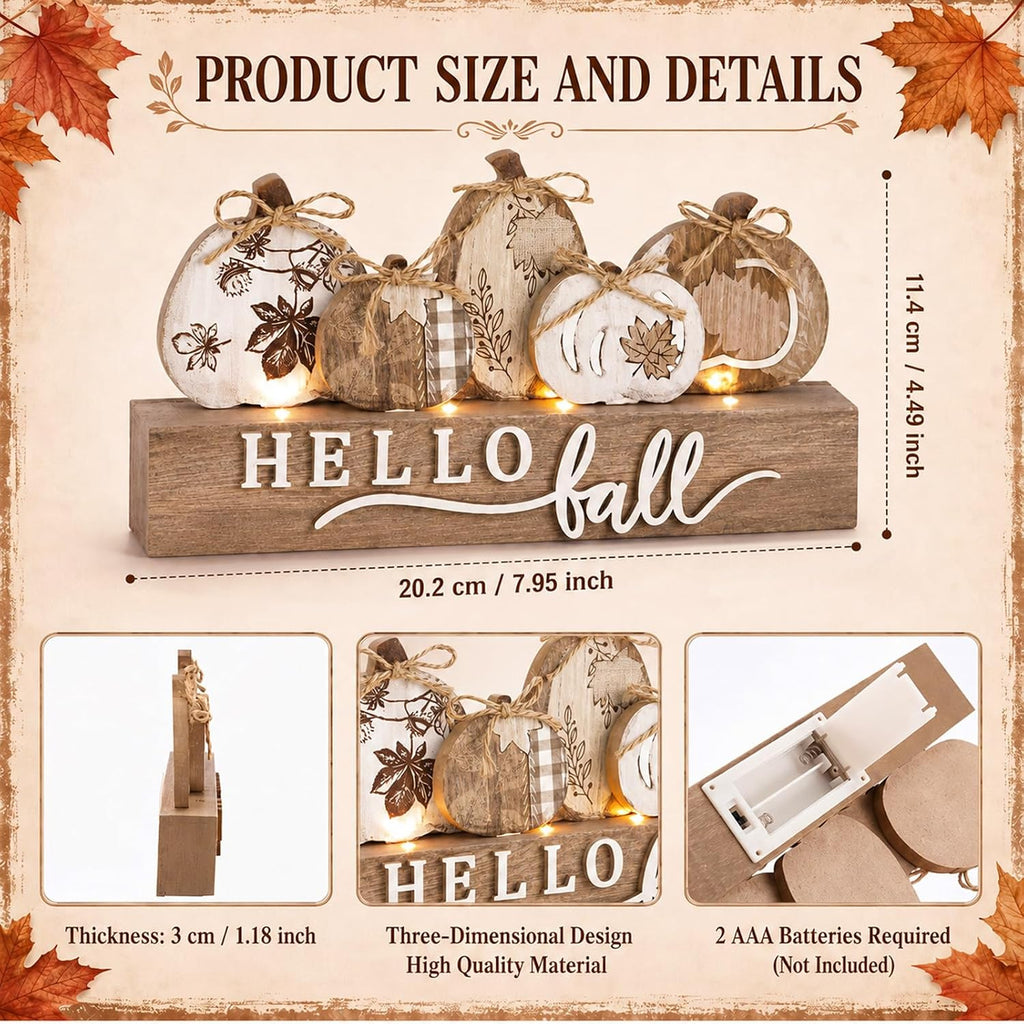 Lighted Pumpkins Teble Decor Rustic Fall Tabletop Sign