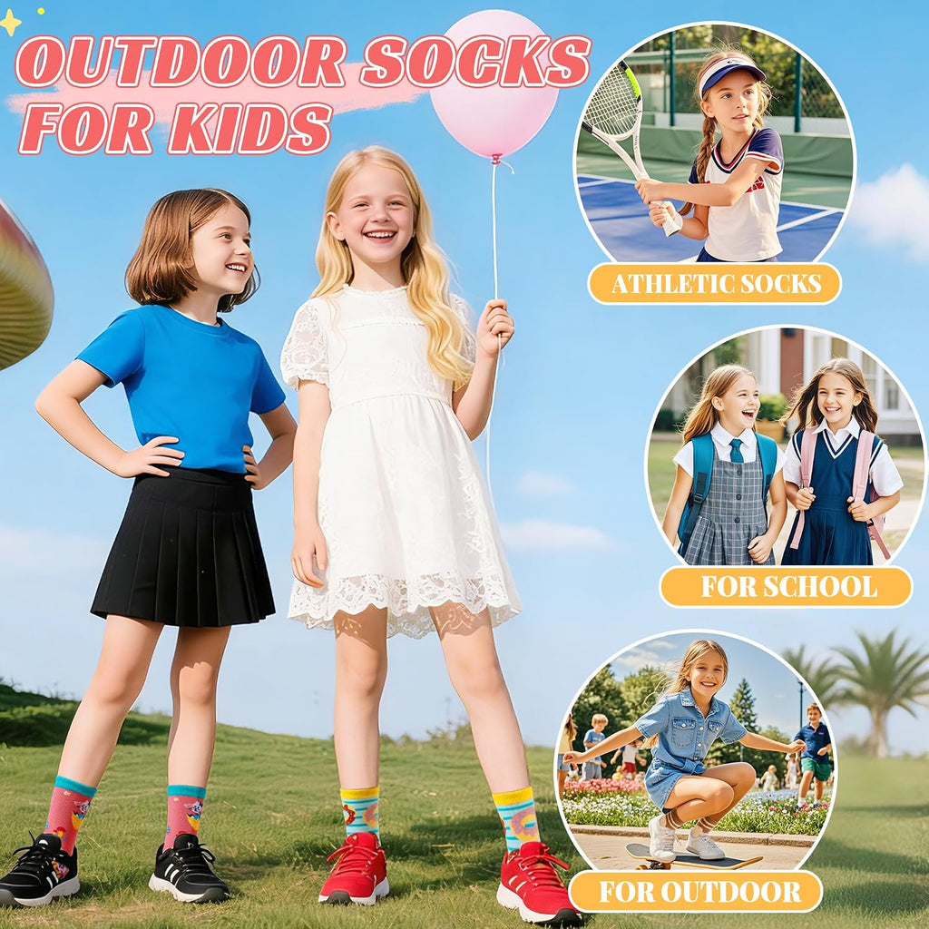 Kids Girls Boys Cotton Crew Socks Funny Crazy Novelty Cartoon Cute Silly Dress Socks 6 Pairs