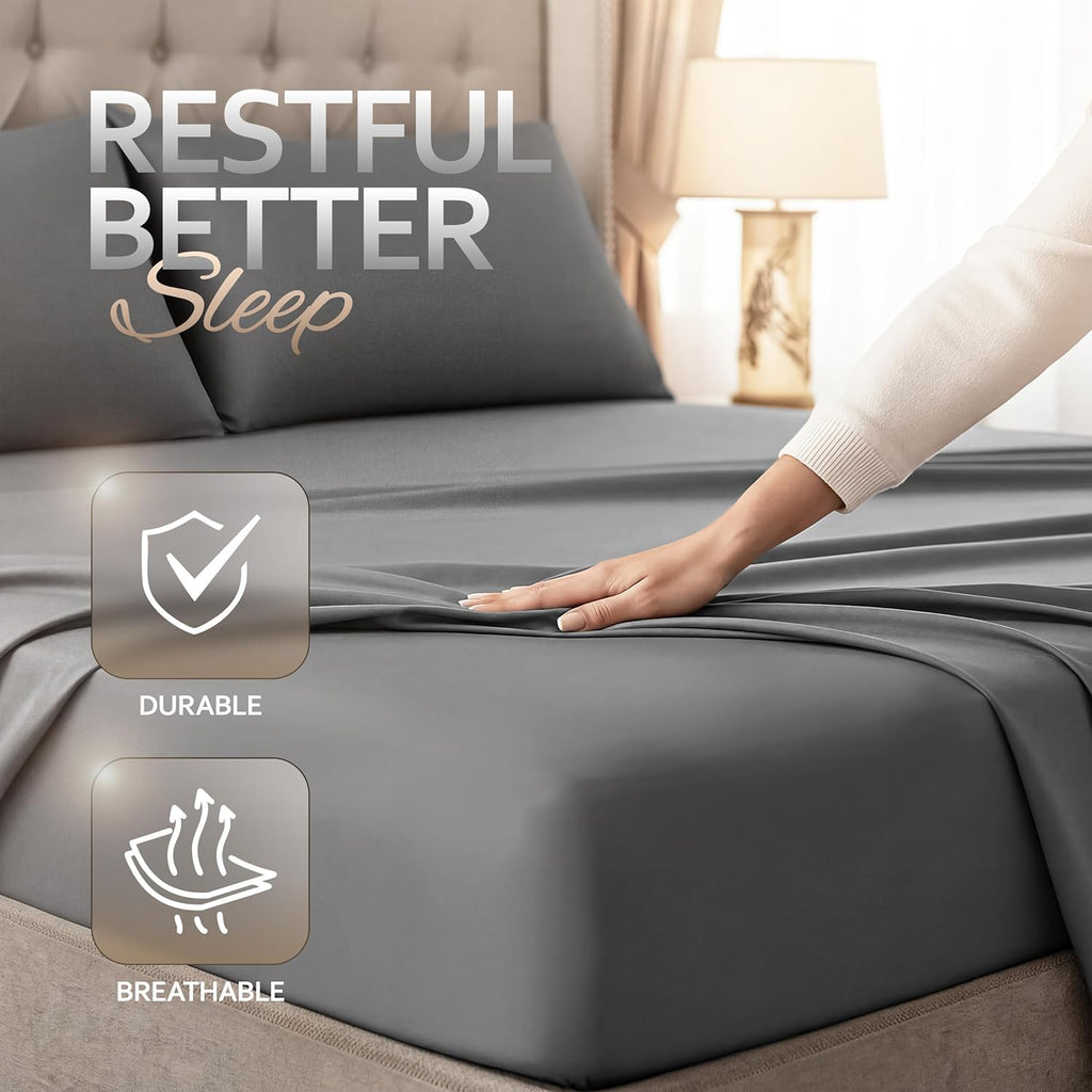 King 4 Piece Sheet Set, Extra Soft Cooling & Breathable Microfiber, Includes 1 Flat Sheet, 1 Fitted Sheet & 2