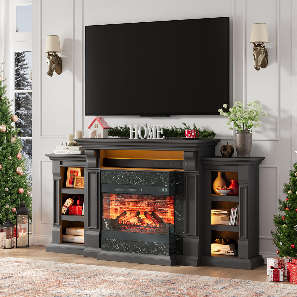 72" Electric Fireplace TV Stand w/ 3-Side Glass Heater, Marble Finish