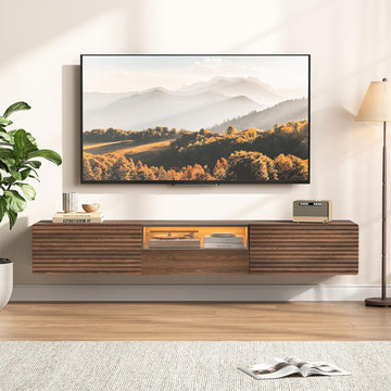 63" Floating TV Stand for TVs up to 75", Fluted Entertainment Center
