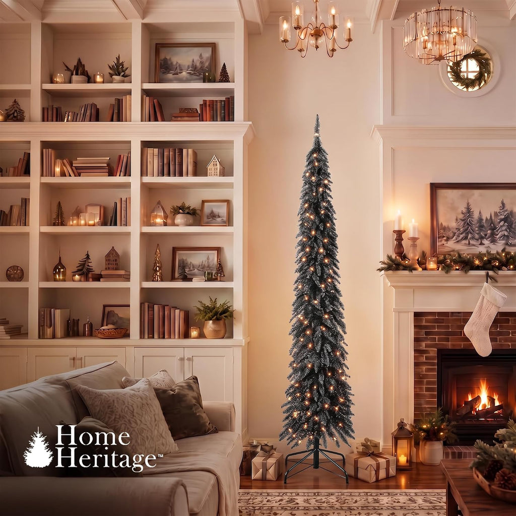 Pre-Lit Slim Black Tinsel Christmas Tree, 150 Lights