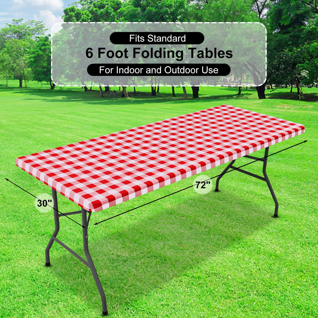 Buffalo Rectangle Picnic Tablecloth, 6 Foot Elastic Fitted Vinyl Table Cloth with Flannel Backing, Waterproof Plaid