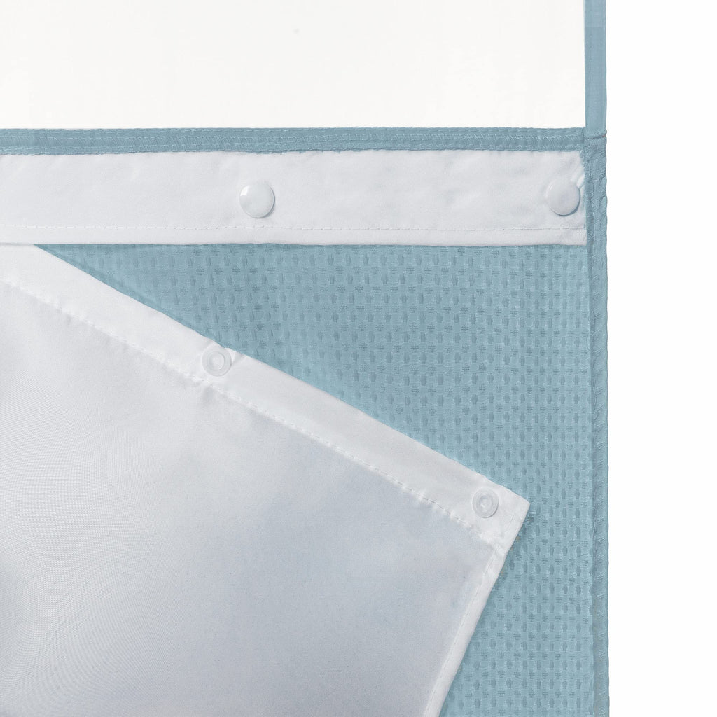 Heavyweight Waffle No Hook Shower Curtain with Liner, Blue, 54x80