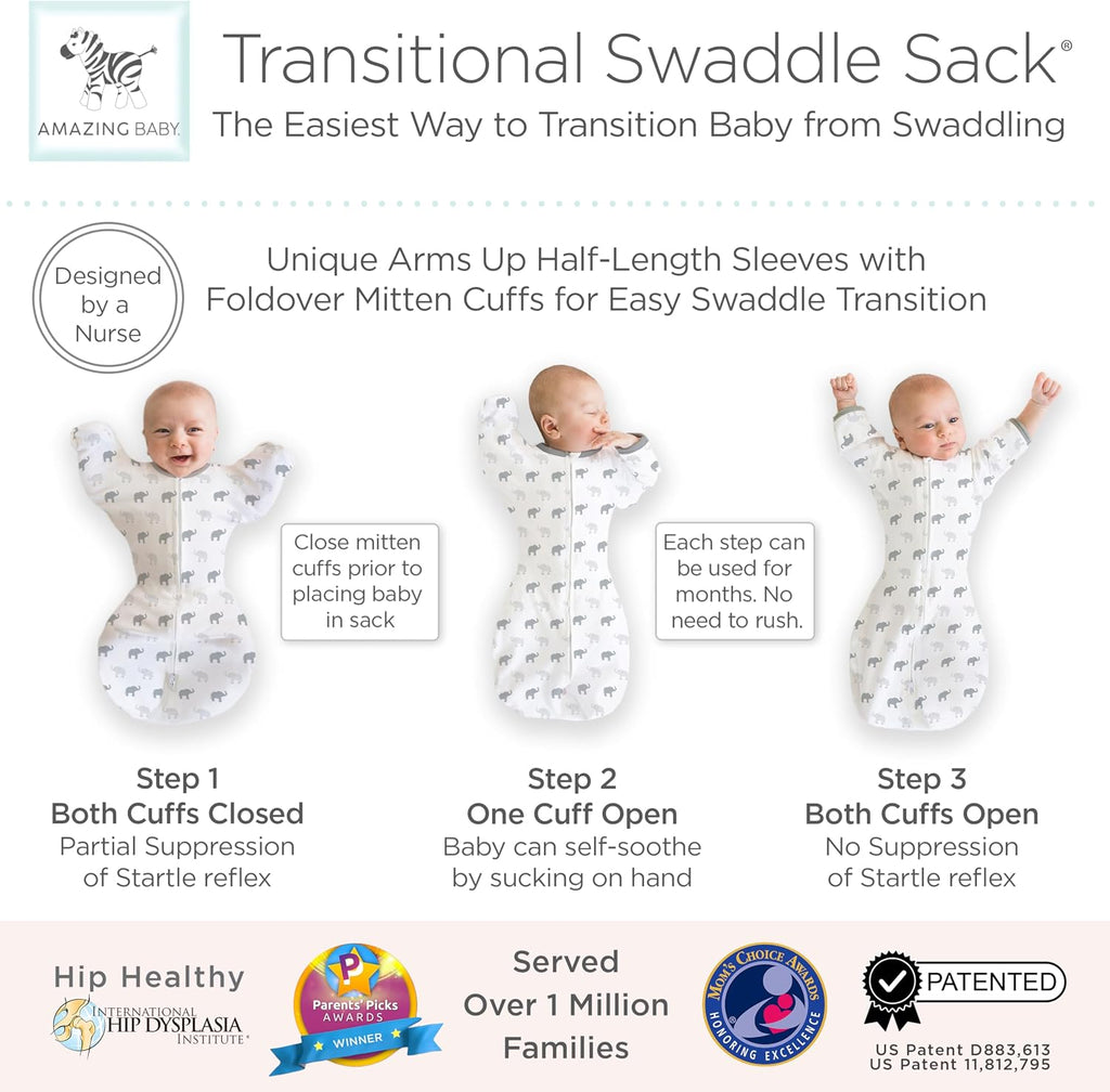 Transitional Swaddle Sack, Tiny Elephants Sterling