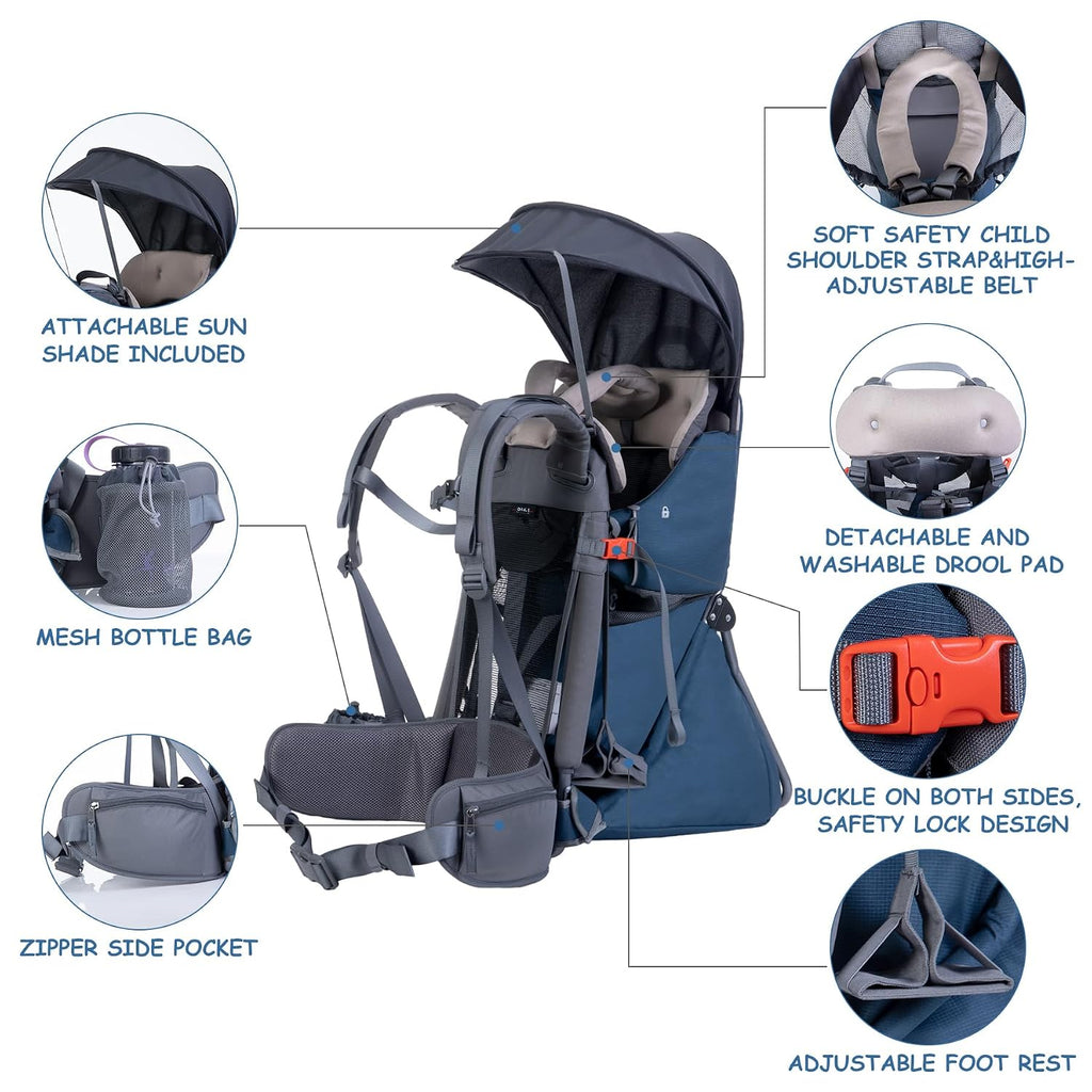 Hiking Baby Carrier Backpack, Lightweight Child Carrier, Breathable Mesh Toddler Carrier for Outdoor Adventures