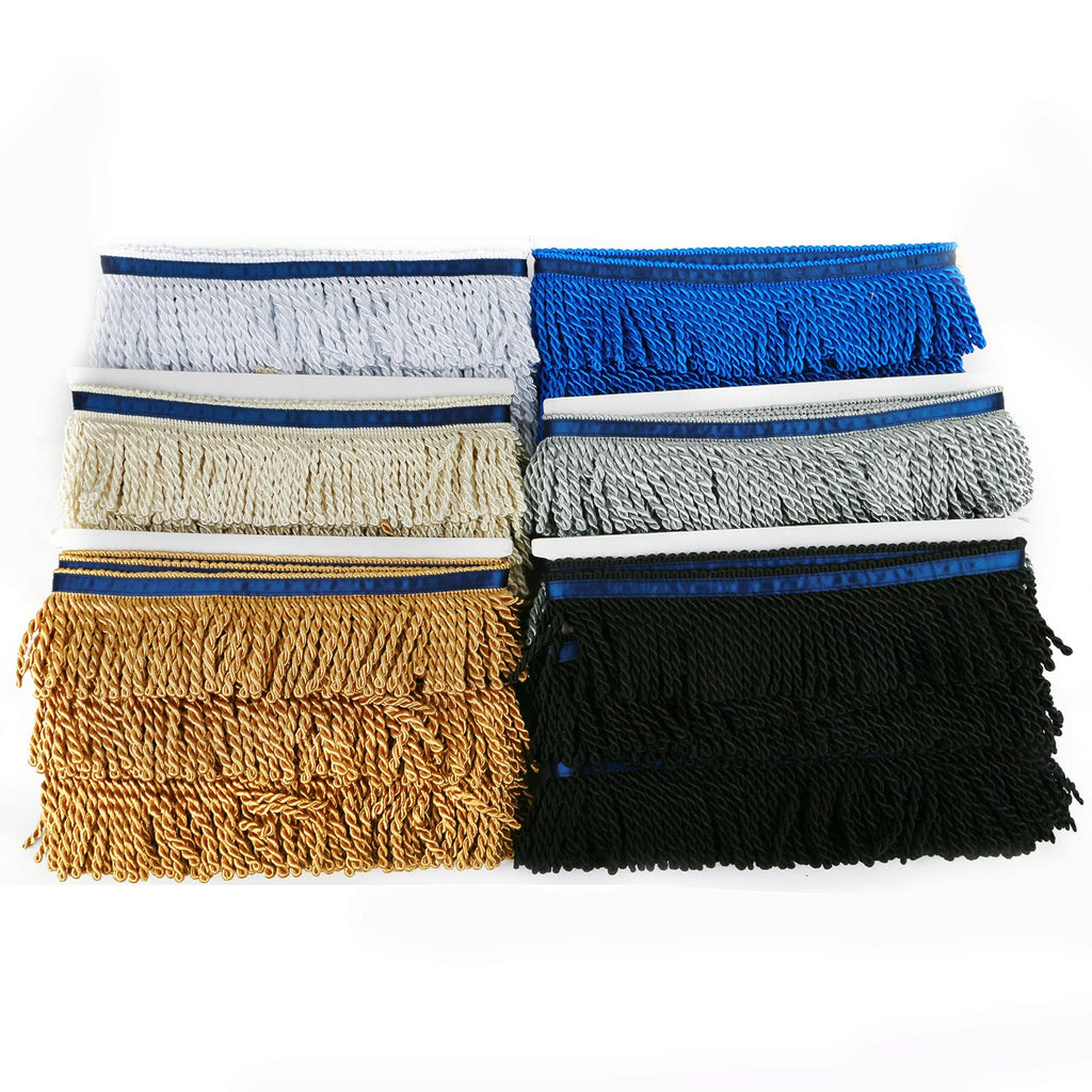 Bullion Fringe Trim 5 Yard x 2.5 Inches with Blue Ribbon
