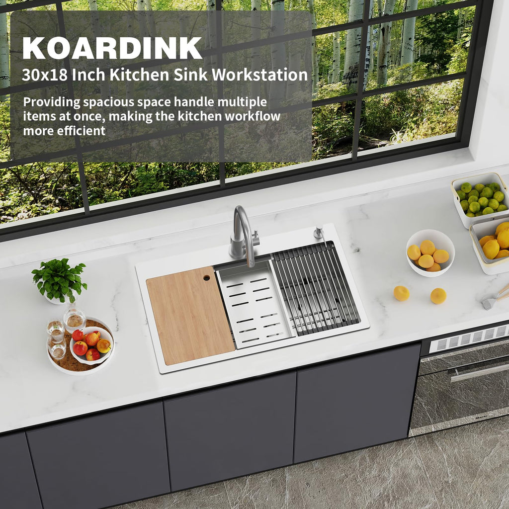 30x18In Drop- Sink Workstation, Stainless Steel, Single Bowl