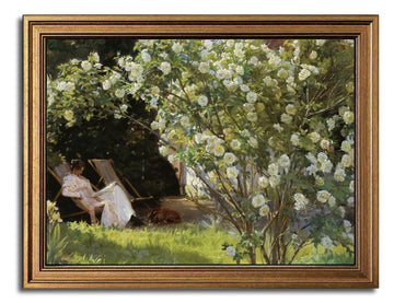 French Country Garden Woman Vintage Gold Framed Wall Art 16x24 inch