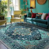 Area Rugs Washable Non-Slip, Floral Vintage Distress Print Pattern Medallion Carpet for Living Room Bedroom