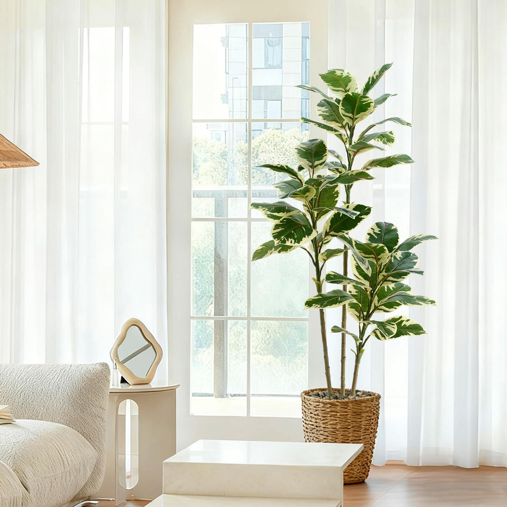 Artificial Rubber Plant 5FT, Large Tropical Fake Tree Indoor