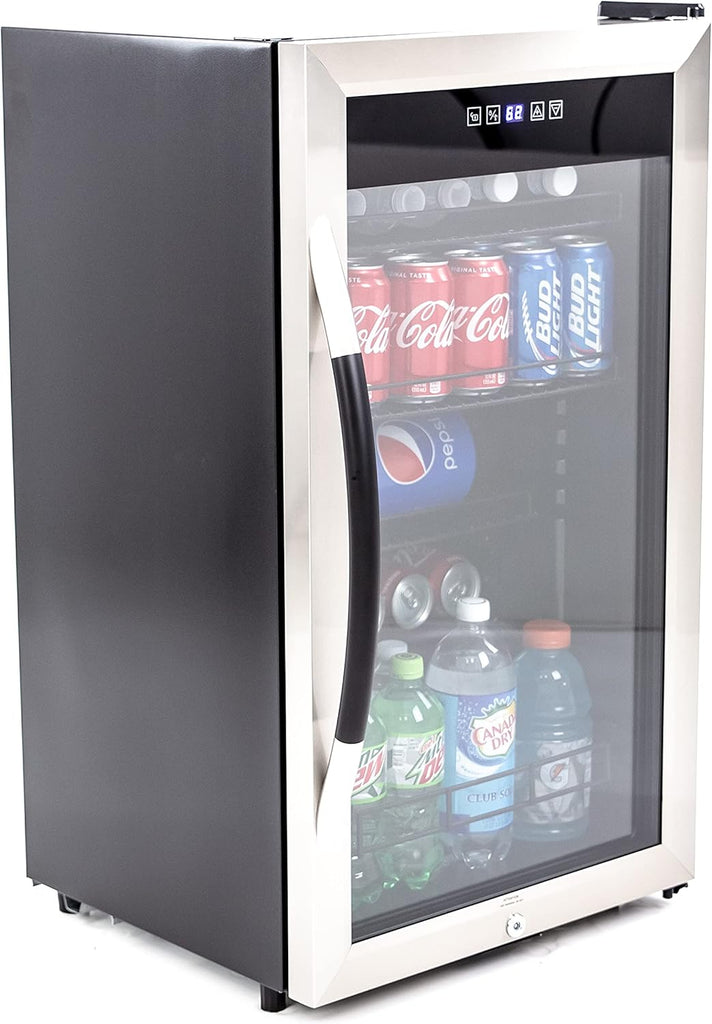 Beverage Cooler with Glass Door 108 Can Mini Refrigerator with Lock for Beer Sod