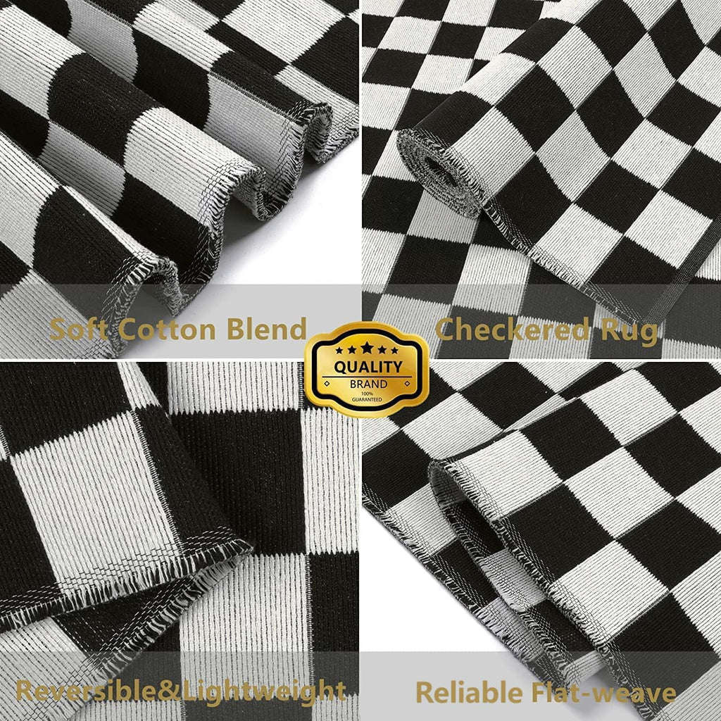 Checkered Rug, Black and White Checkerboard Outdoor Rug