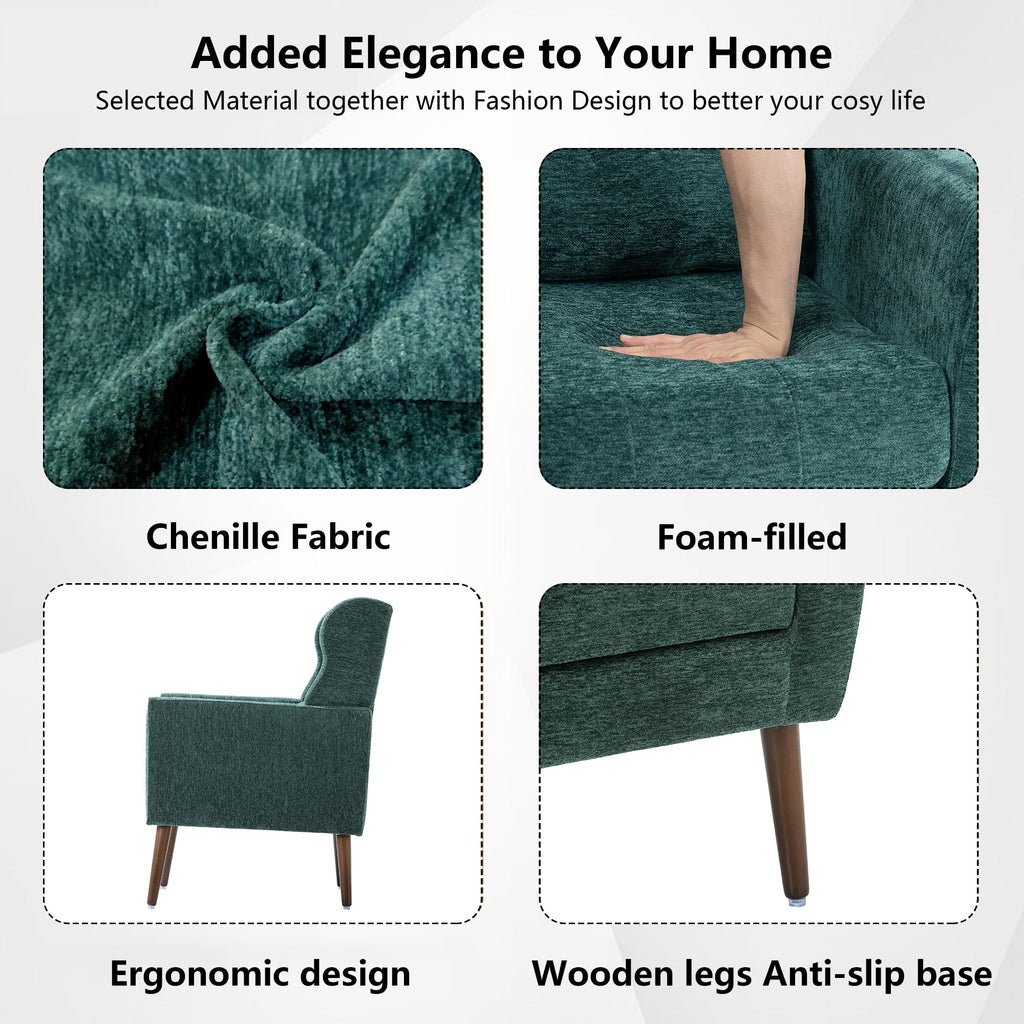 Modern Accent Chair Chenille Fabric Upholstered Tufted Side Chair Wingback Chair, Mid Century Reading Armchair with