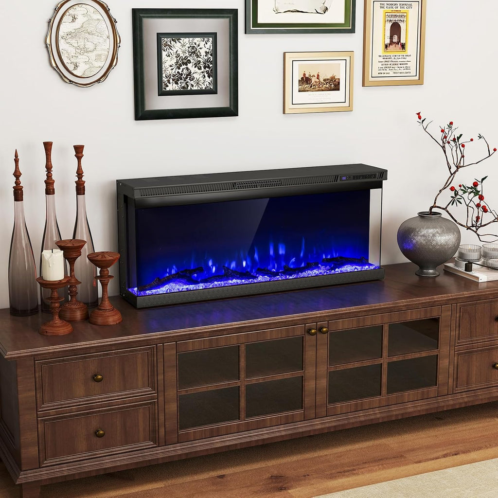 40 Inches 3-Sided Electric Fireplace Insert, 1200W Recessed, Wall-Mount, Freestanding Fire Place with Remote Control