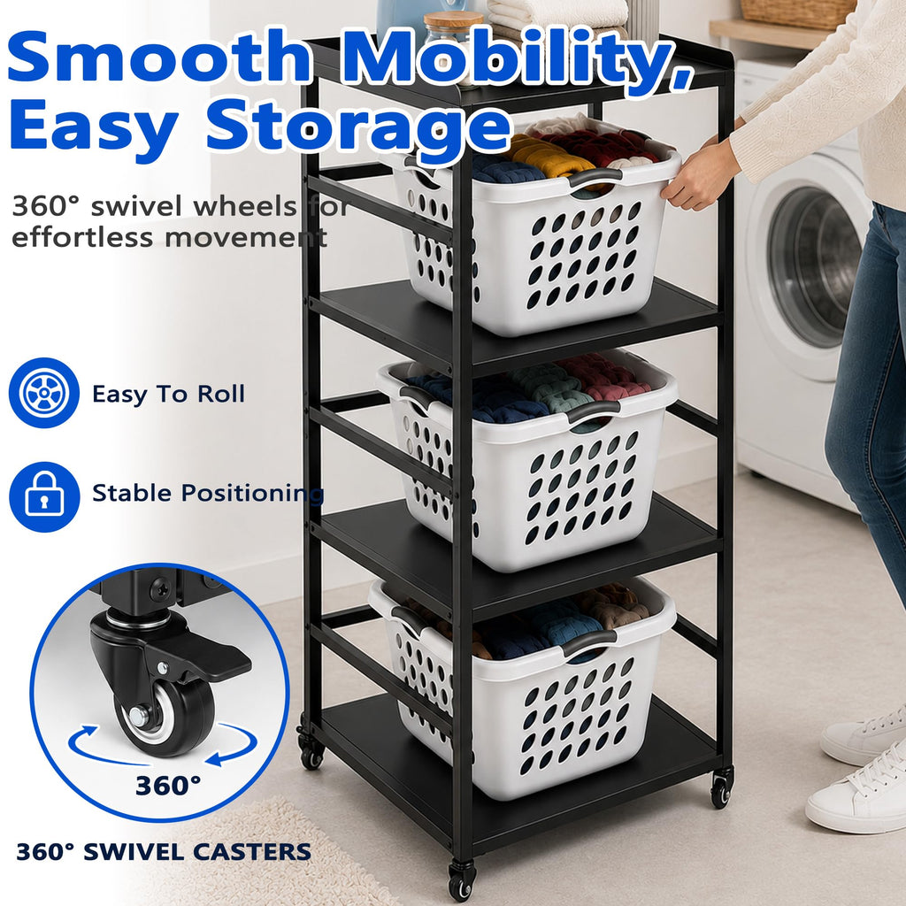 4-Tire Laundry Basket Holder Storage Shelf, Metal Stackable Laundry Sorter