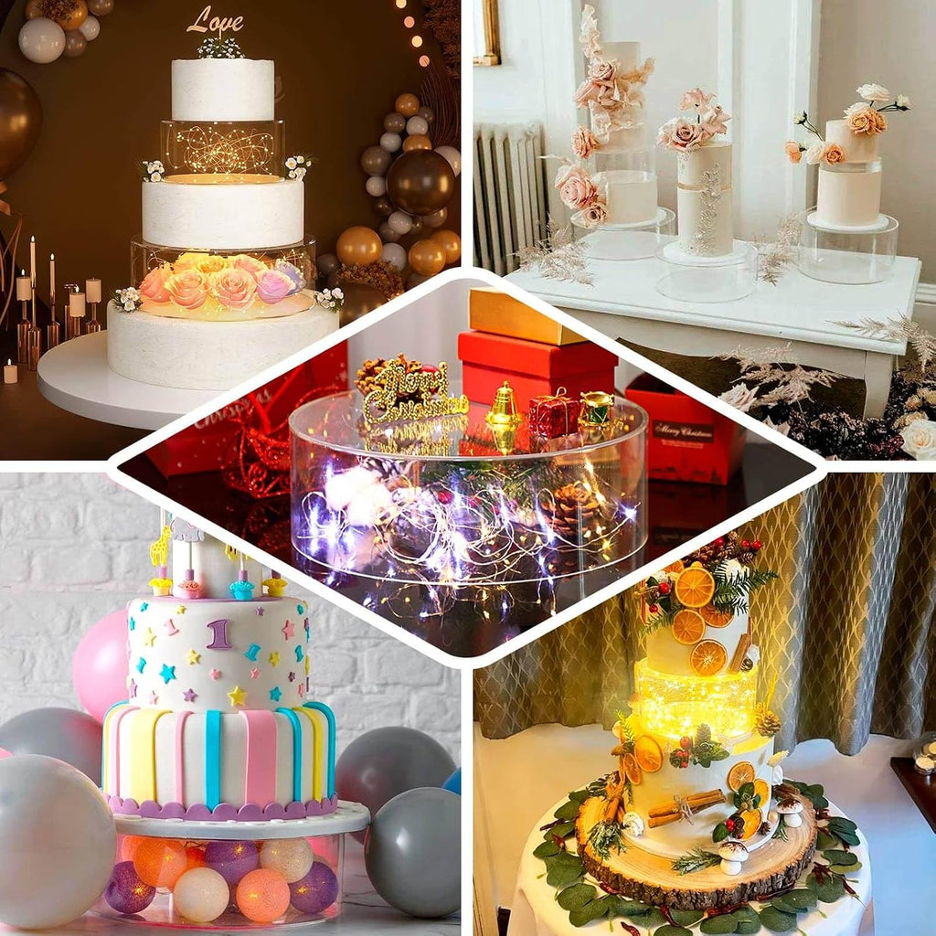 14" Round Clear Acrylic Cake Stand, Transparent Fillable Display Box, Pedestal Riser with Hollow Bottom for Weddings