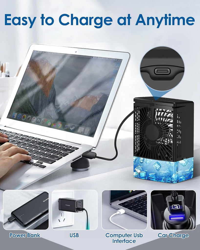 Mini Air Conditioner,Portable Air Conditioners,Evaporative Air Cooler Humidifier, 3 Speed Quiet Personal Cooling Fan