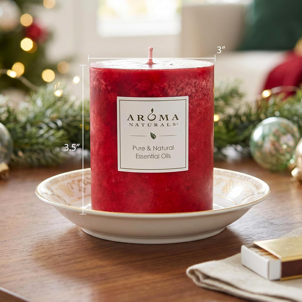 Holiday Orange, Clove and Cinnamon Essential Oil Scented Pillar Candle, Warm Spice, 3 inch x 3.5 inch