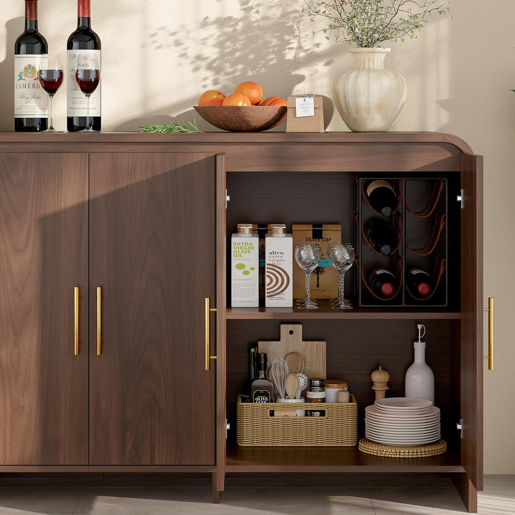 71 Inch Modern Sideboard Buffet Cabinet with Large Storage, 6 Doors, Walnut