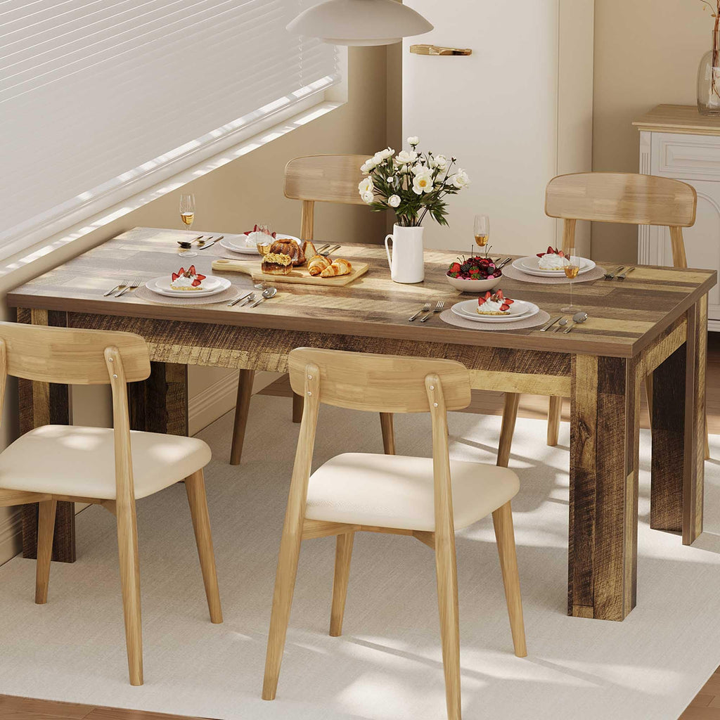 63" Farmhouse Dining Table for 4-6, Rectangular, Retro Brown