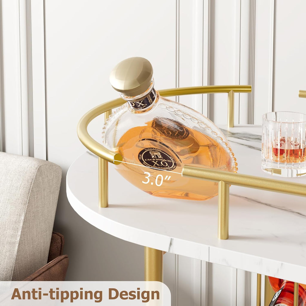 Bar Carts Gold with 4-Tiers Storage Shelves,Mobile Bar Seving Cart On Wheels with Wine Rack and Glass Holder ,White.