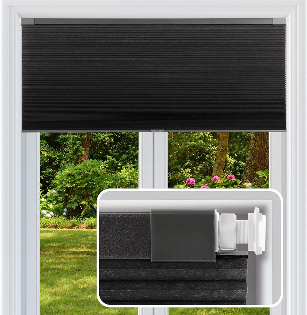 No Drill Cellular Shades Cordless Blackout Honeycomb Blinds 17"Wx36"H White