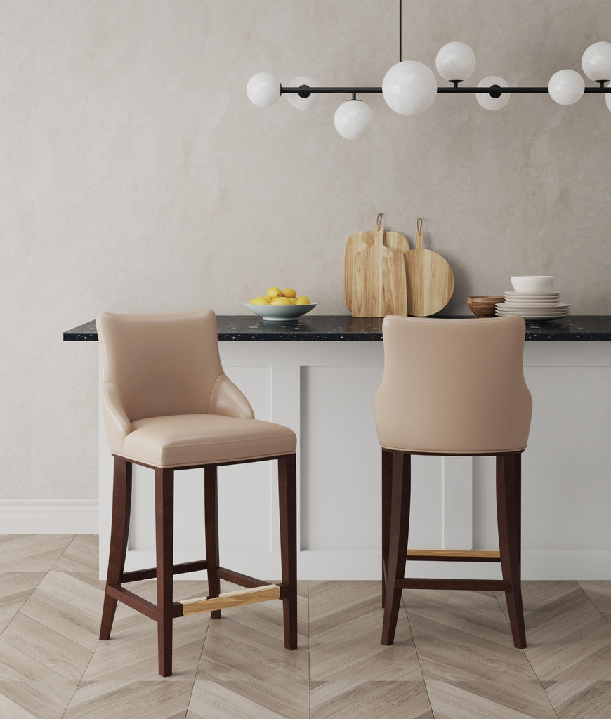 Shubert Modern Barstool with Backseat | Upholstered Leatherette, Beech Wood Legs | Perfect Bar Stool for Bar and