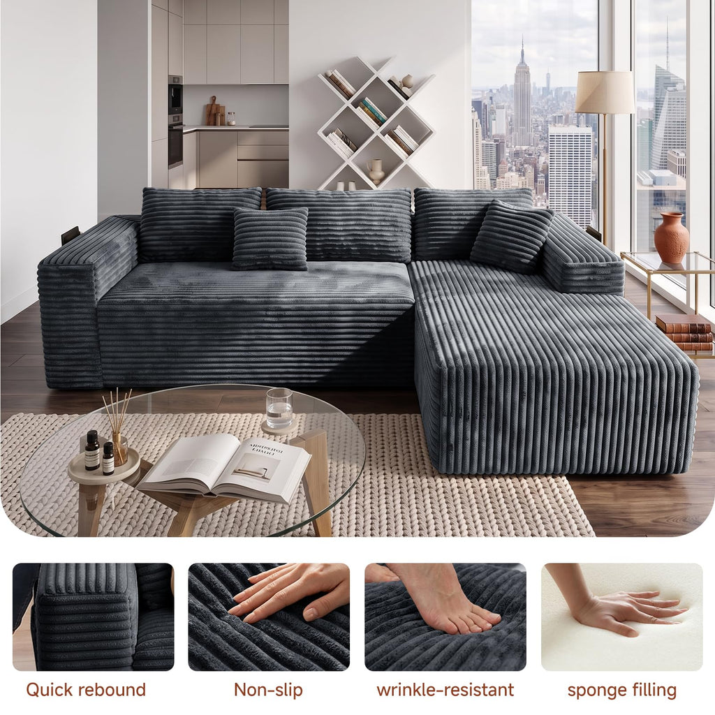 Couch ≈105inch, L-Shaped Sofa, Boneless Couch, with Chaise(Grey)