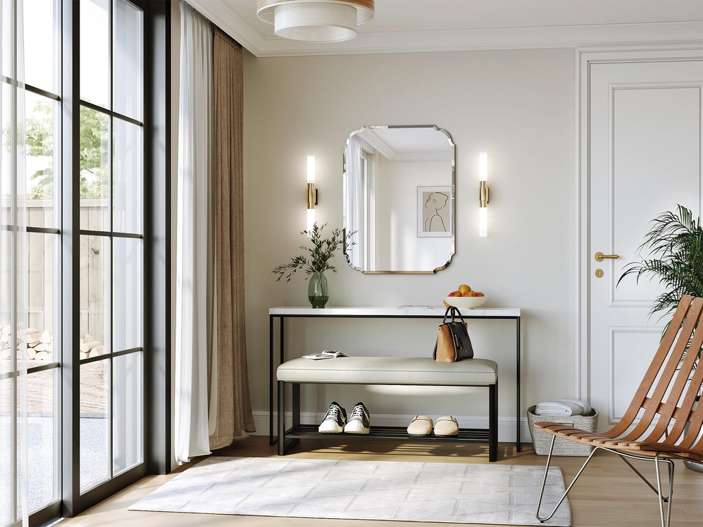 Beveled Frameless Bathroom Mirror with Scalloped Edges, 24" x 32" Rectangle Beveled Mirrors, Vanity Bathroom Mirror