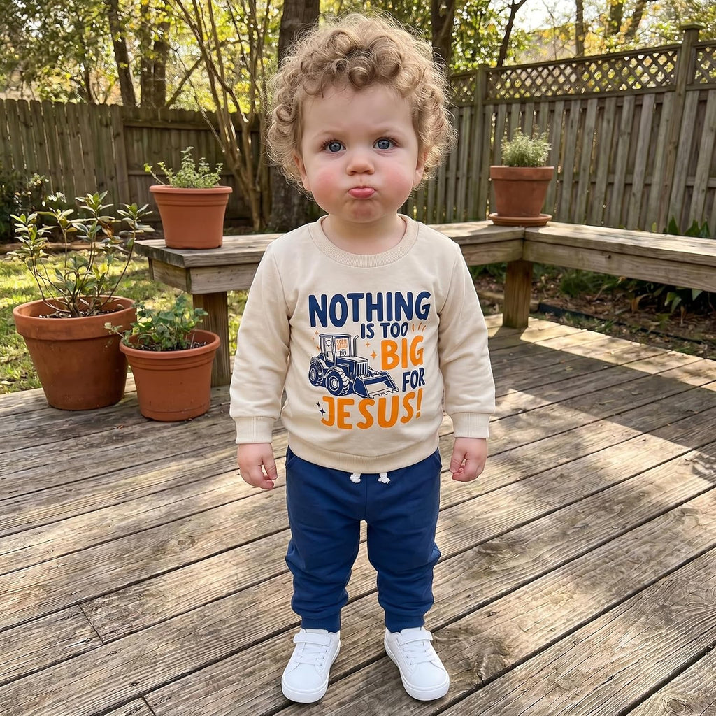 Toddler Baby Boy Fall Outfit Trucks/Tractors Sweatshirt Pants Set