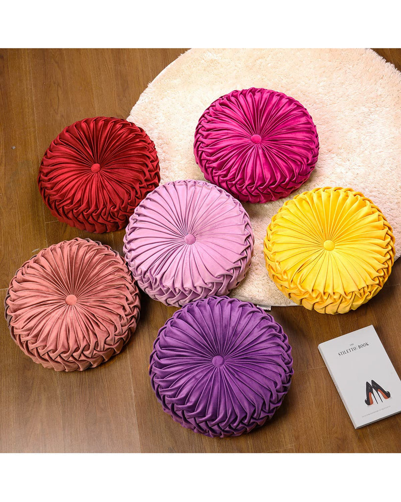 Throw Pillow for Couch Decorative 3D Pumpkin Round Velvet Cushion for Sofa Bed Chair Floor 15"X15", Purple