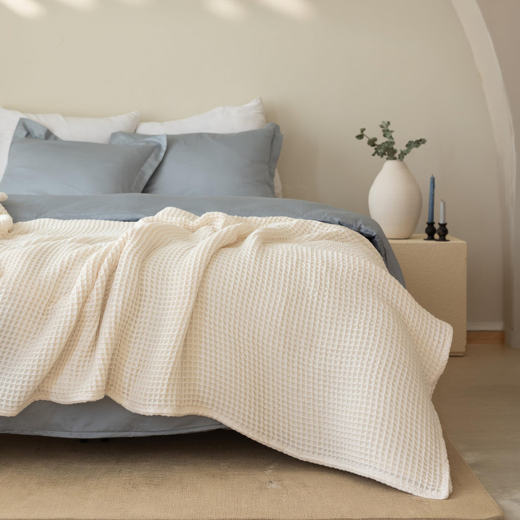 Waffle Blankets (Natural, Queen XL Size 95x102 inch)