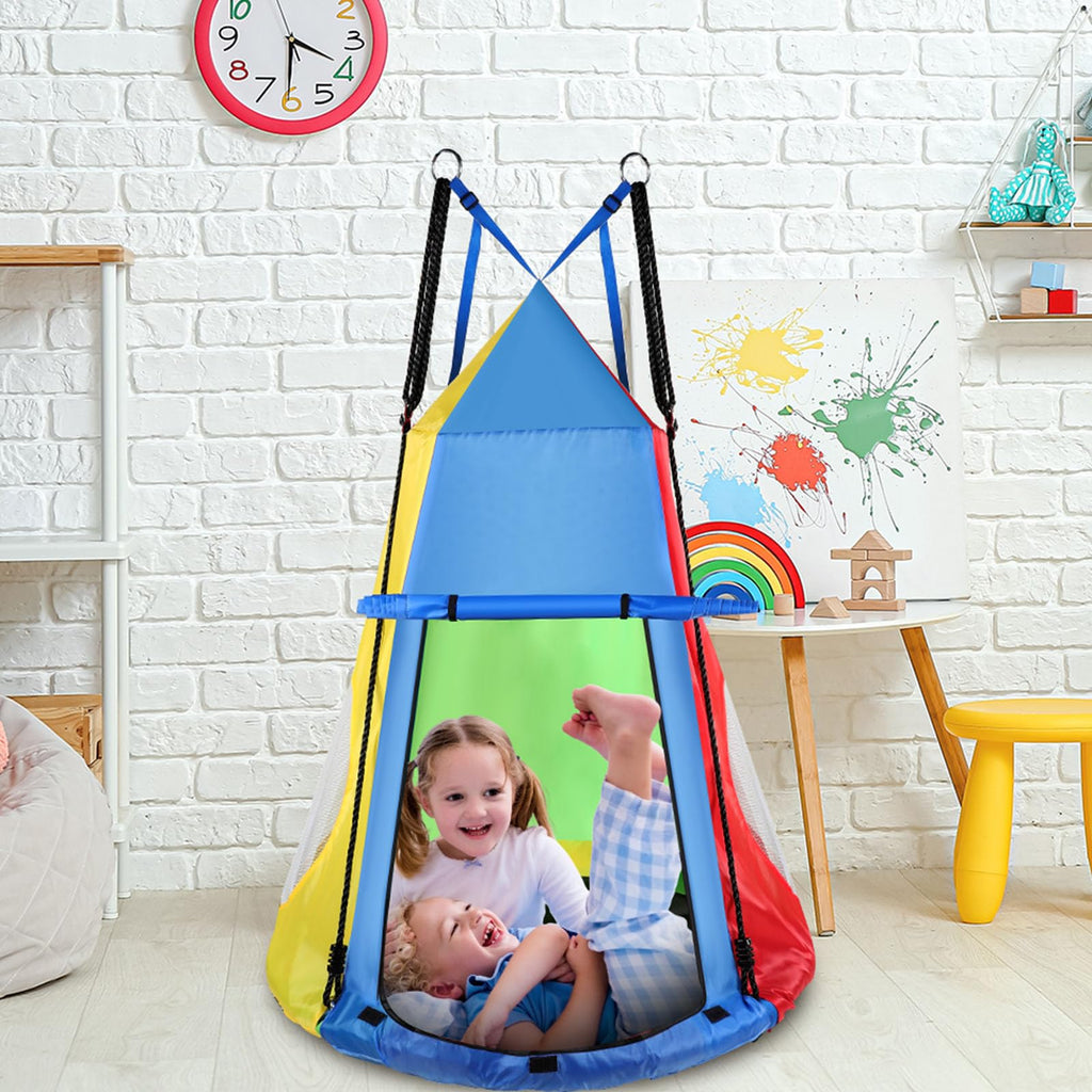 39 Inch Kids Hanging Tent Saucer Swing with LED Lights