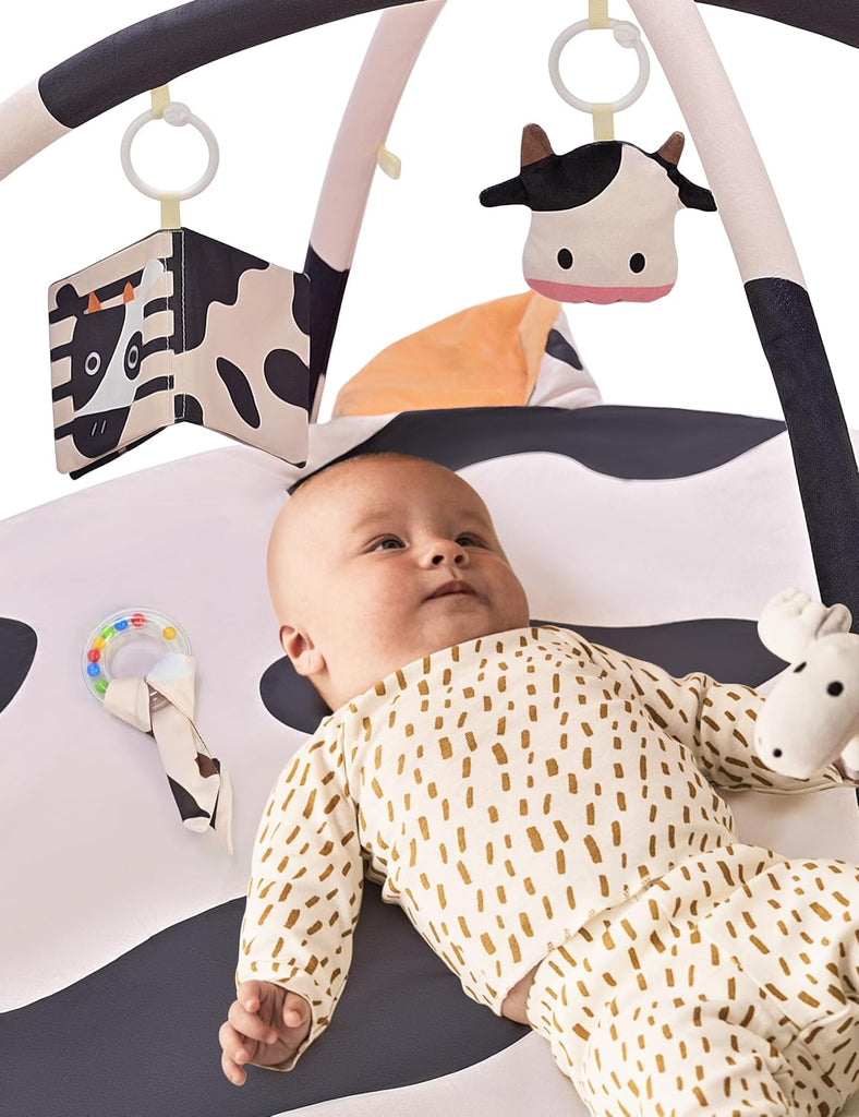 Cow Baby Playmat Activity Gym for Infant 0-12 Months with 5 Toys