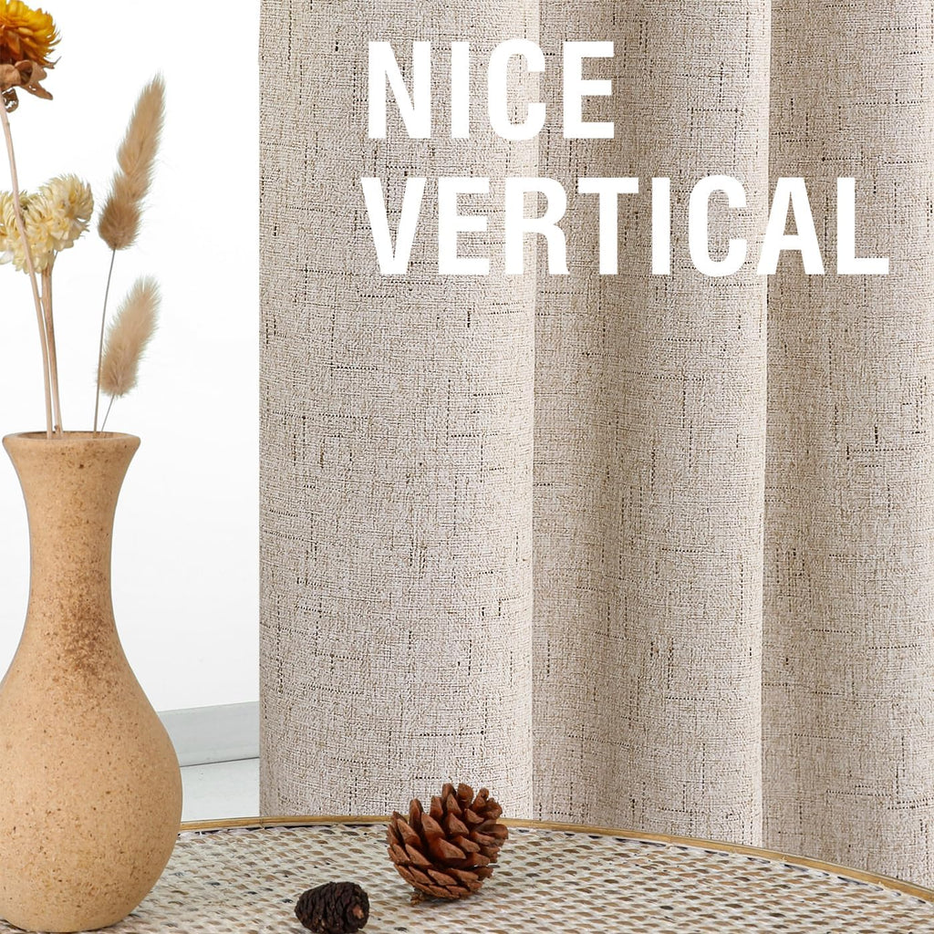 100% Blackout Curtains for Bedroom 84 Inches Long, Back Tab/Rod Pocket Faux Linen Black Out Cute Curtains 2 Panels