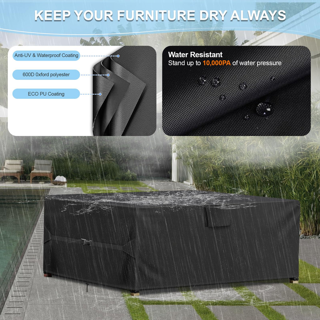 Patio Furniture Set Cover, 111"L X 74"W X 28"H, 600D Outdoor Furniture Covers Waterproof, Rectangular Heavy Duty