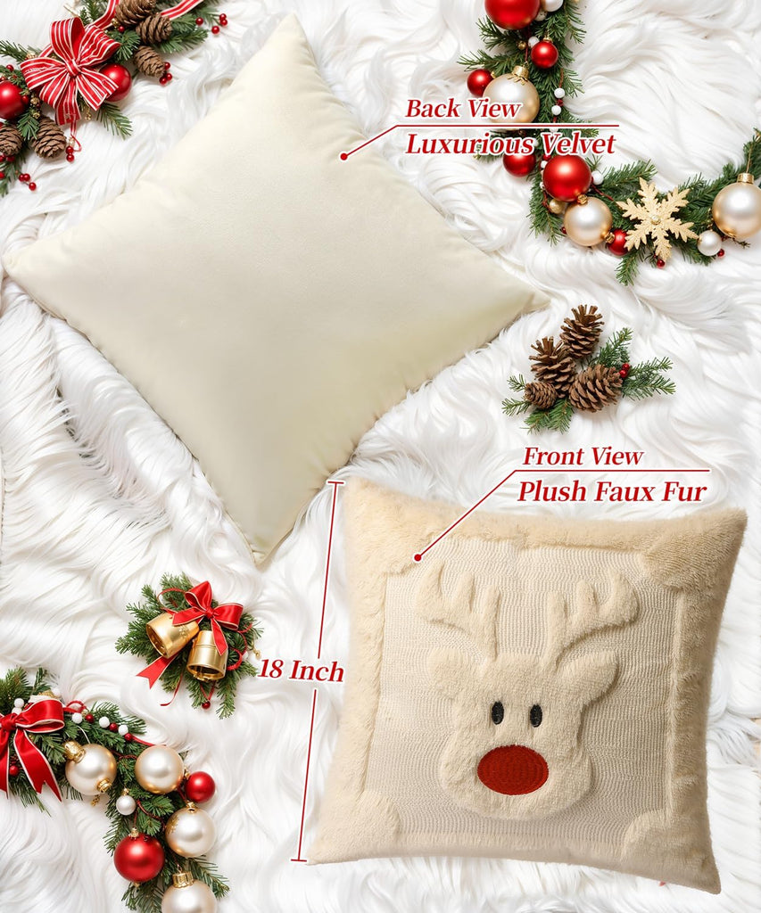 Faux Fur Christmas Pillow Covers 18x18 - Set of 2