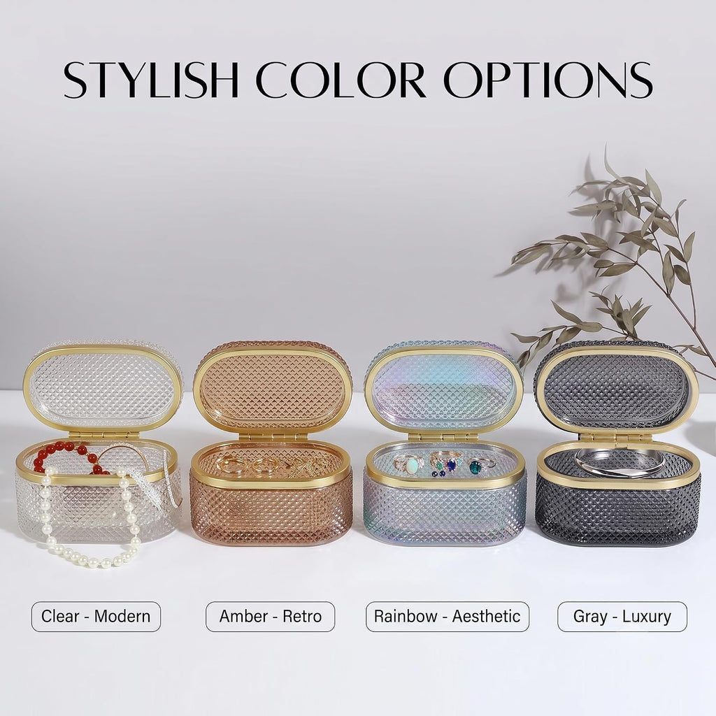 Embossed Glass Trinket Box with Lid for Women