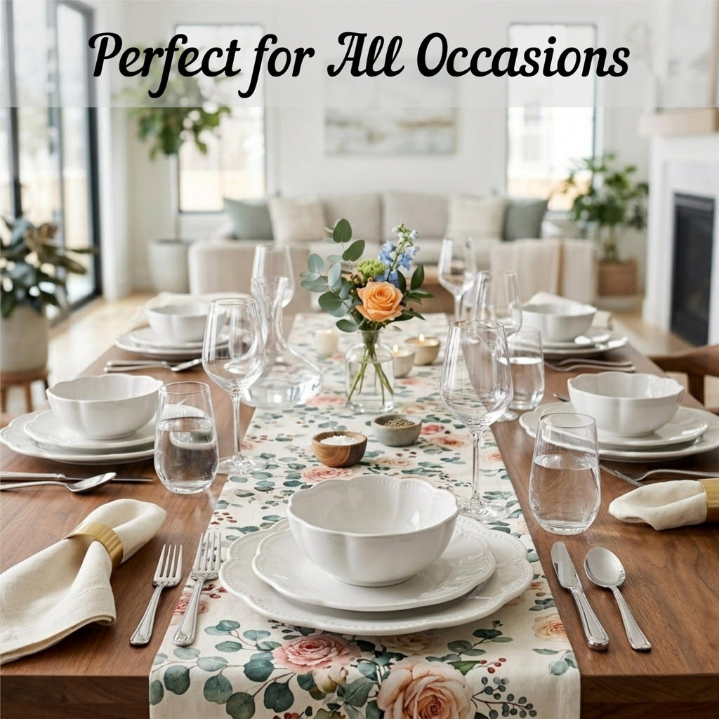 Bethany 12 Pieces Scalloped White Plates & Bowls Set