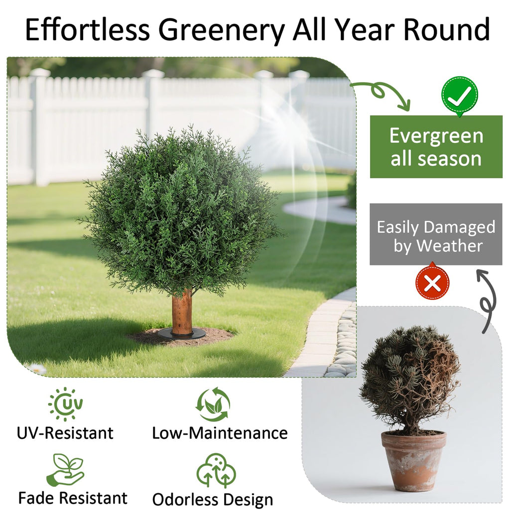 Cedar Topiary Trees Artificial Outdoor 24.6" UV-Resistant with Ground Spike