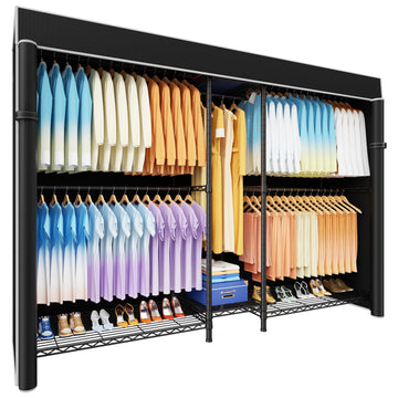 E12C Max Heavy Duty Closet Organizer System, Freestanding Clothing Rack, Adjustable Garment Rack 83" W x 16" D x 76.5"