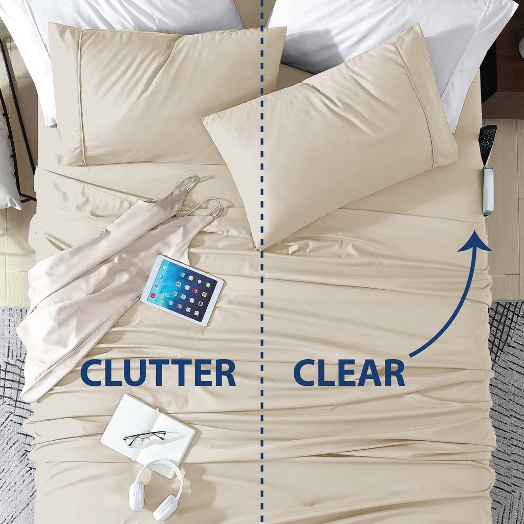 Smart Sheets, Ultra Soft Brushed Microfiber 4-Piece Sheet Set, Fitted Bed Sheet with Side Storage Pockets