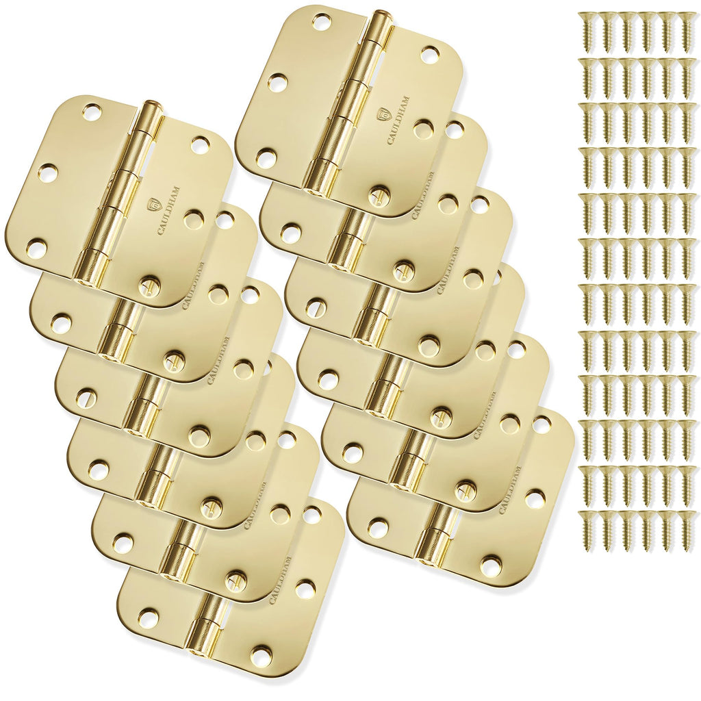 12 Pack) Heavy-Duty 3-1/2" Interior Door Hinges with 5/8" Radius Corners - Brass