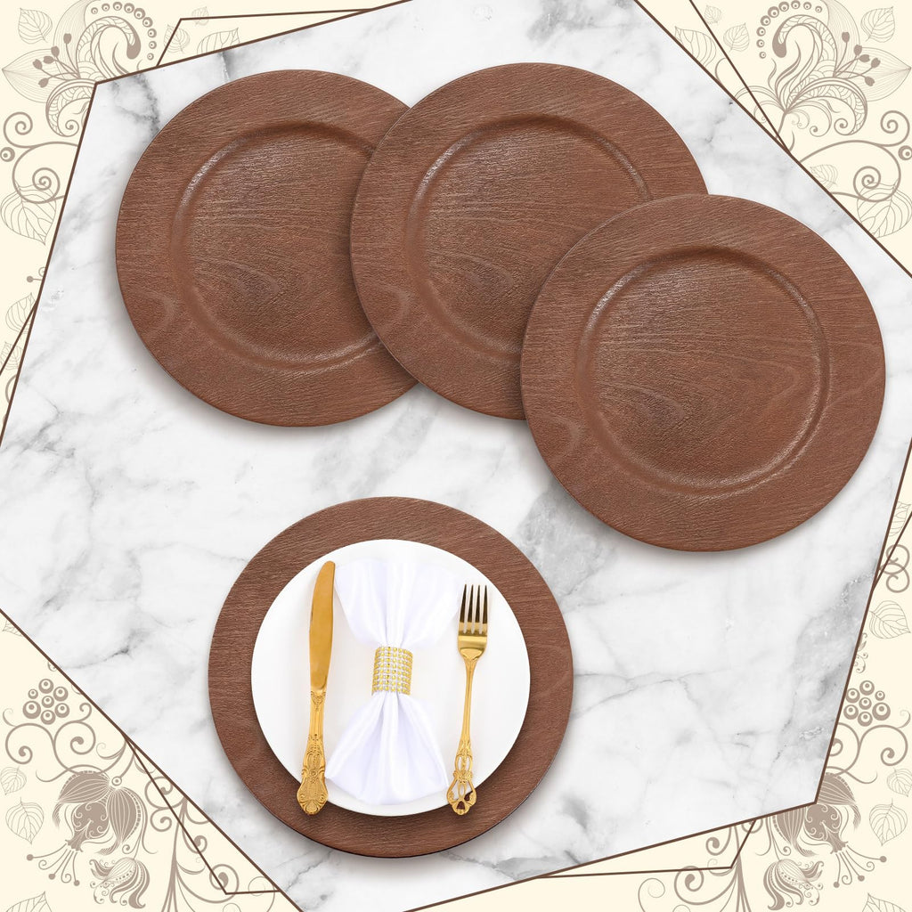 100 Pcs Faux Wood Charger Plates 13 Inch Round Rustic,Brown